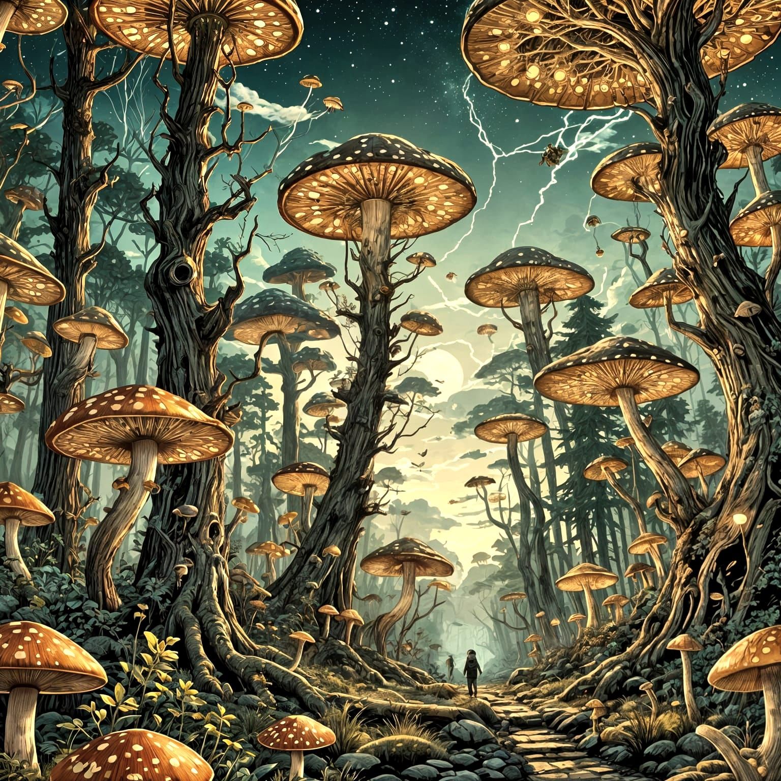 In a mushroom playground