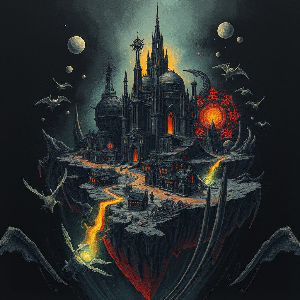 Turbulent World: Detailed Charcoal Fantasy Concept Art