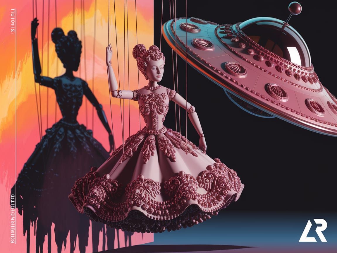 Spectral Marionette with Flying Saucer in Pop Art Surrealism
