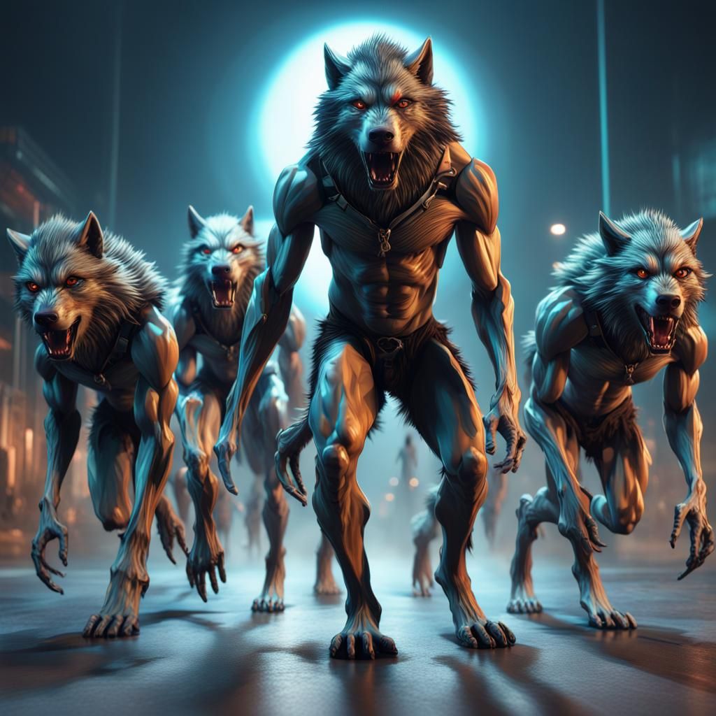 a 4k hyper-realistic wide angle full body image of a pack of...