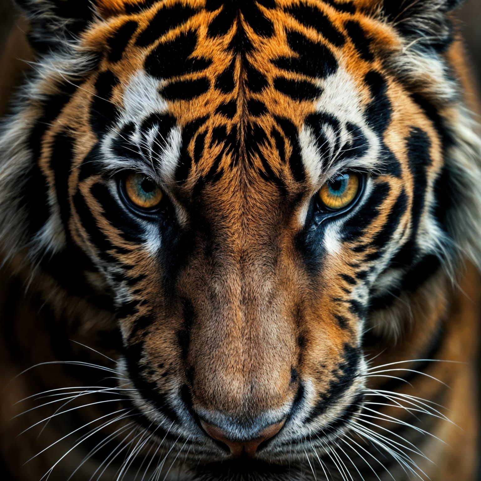Ultra close up shot of a tigers eyes when he is ready to attack. 