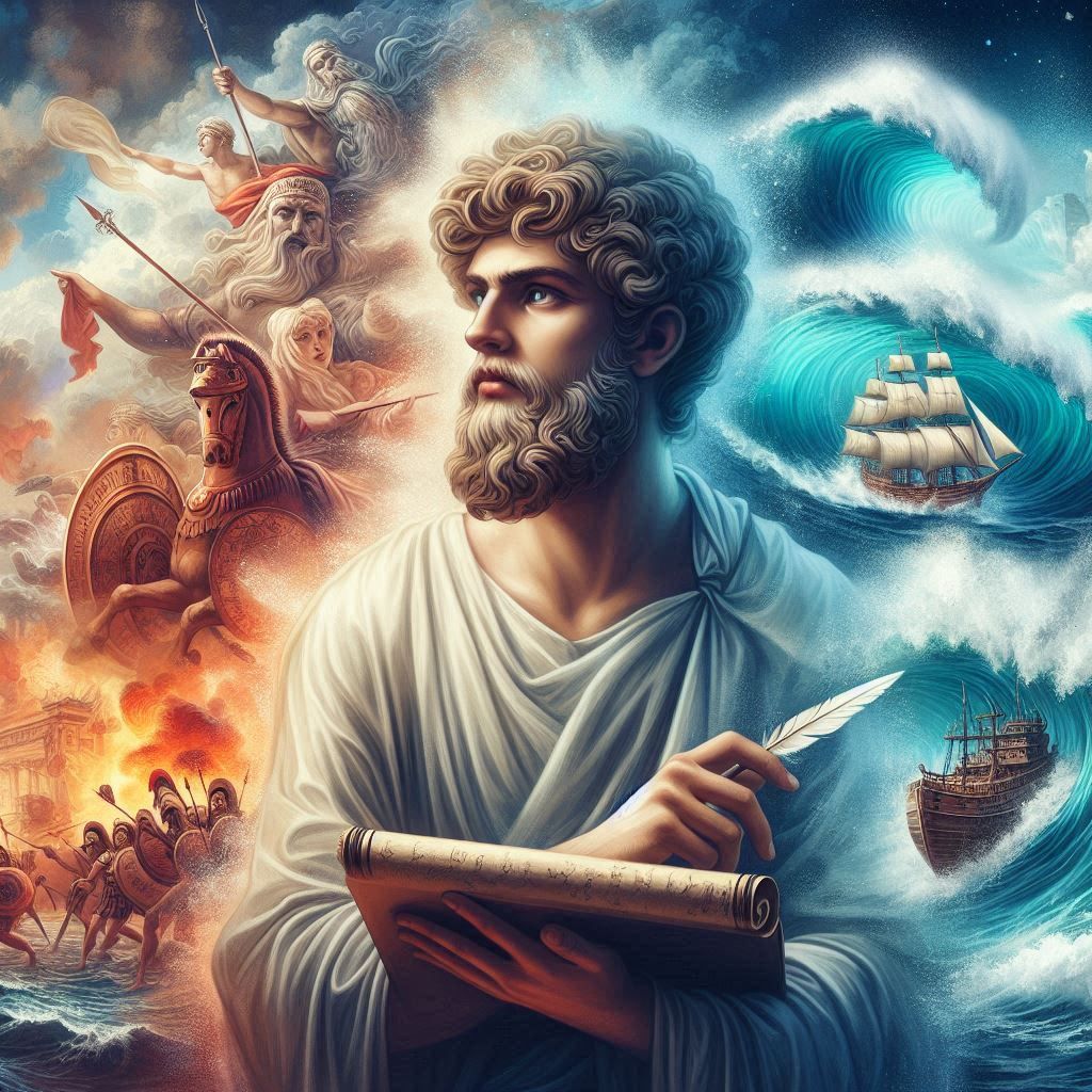 Homer writting the Iliad and the Odyssey