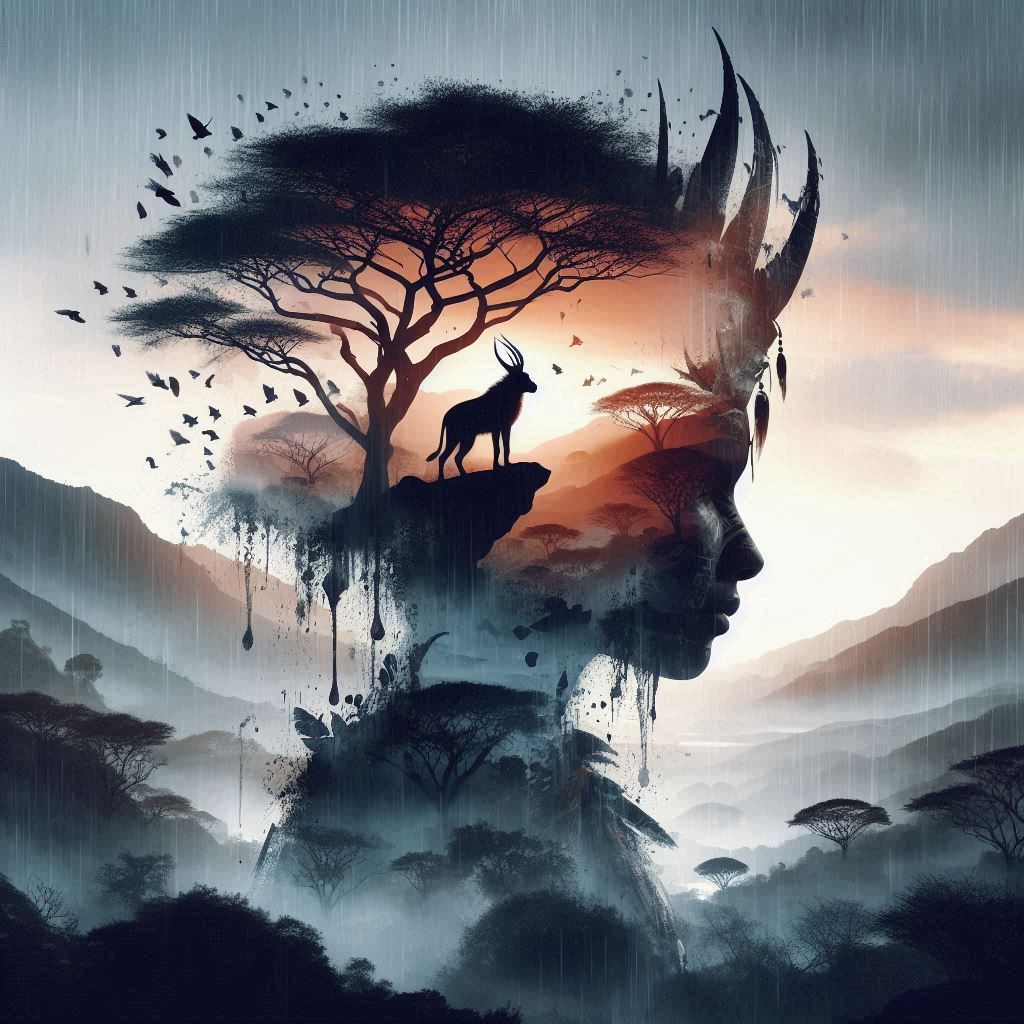 double exposure beautiful fantasy DALL-E 3 portrait landscap...