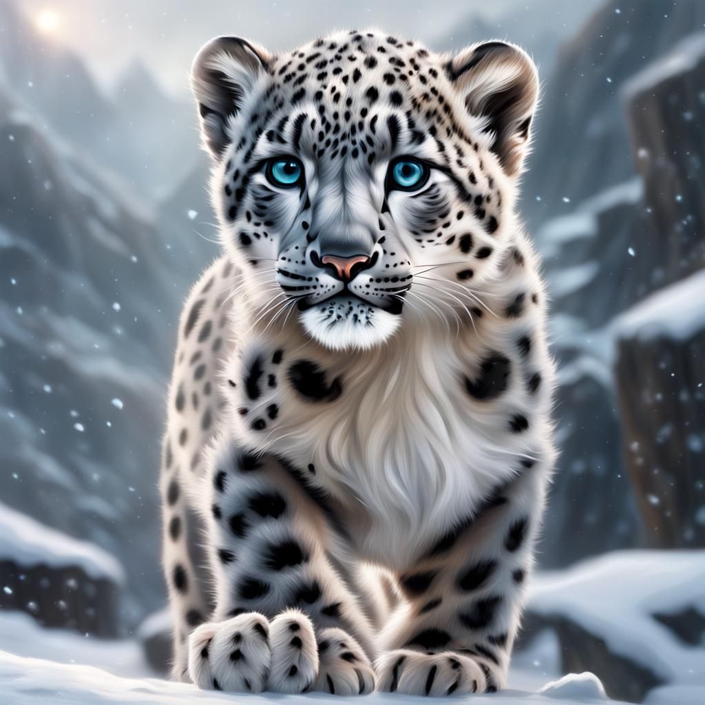 Crystal Snow Leopard Cub Digital Painting
