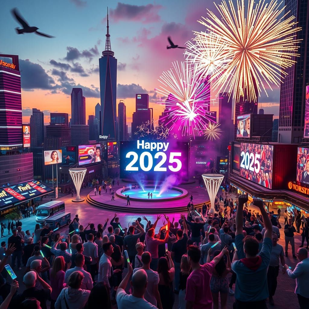 Glowing Metropolis Celebrates New Year in Vibrant Hues