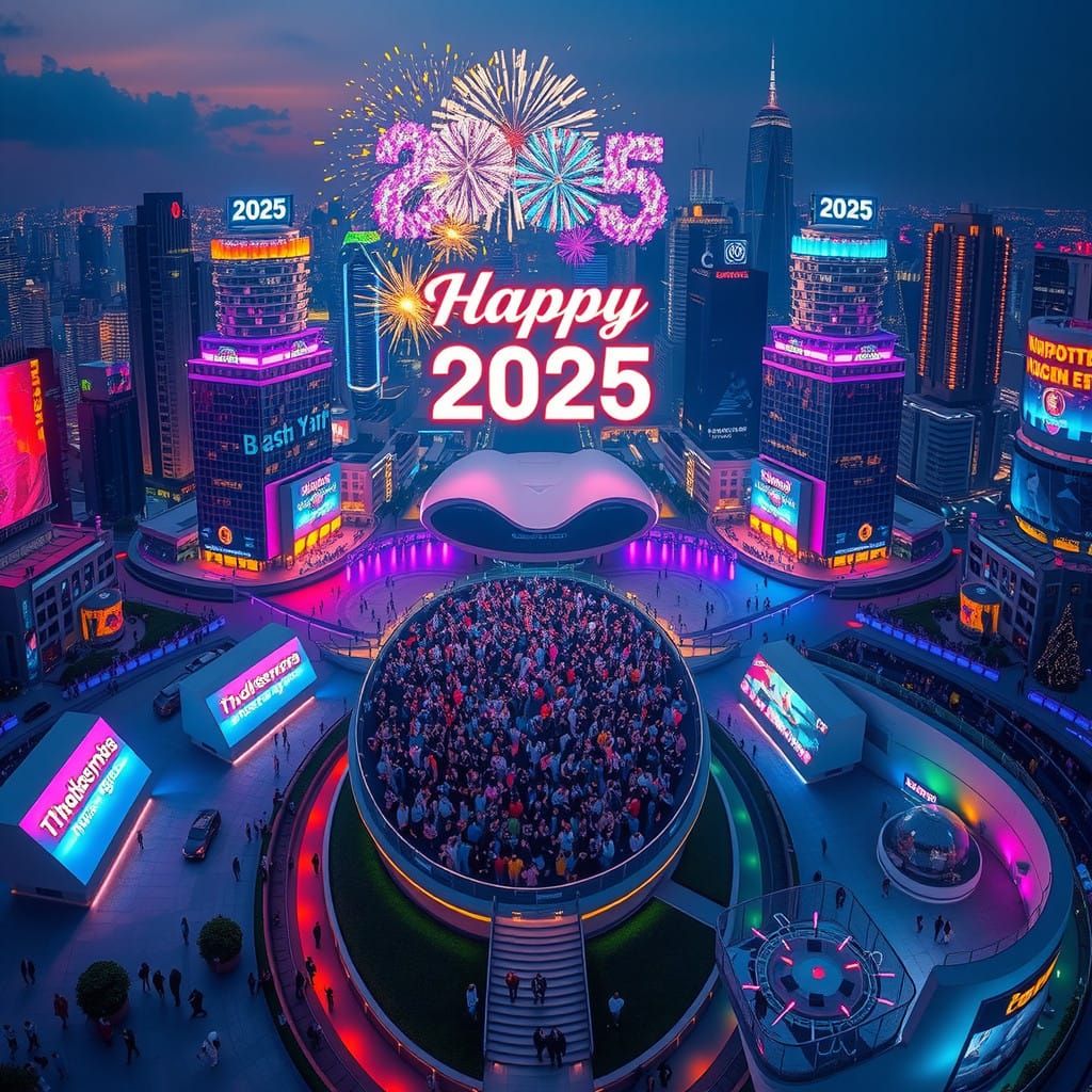 Futuristic City Celebration in Neo-Euphoric Style