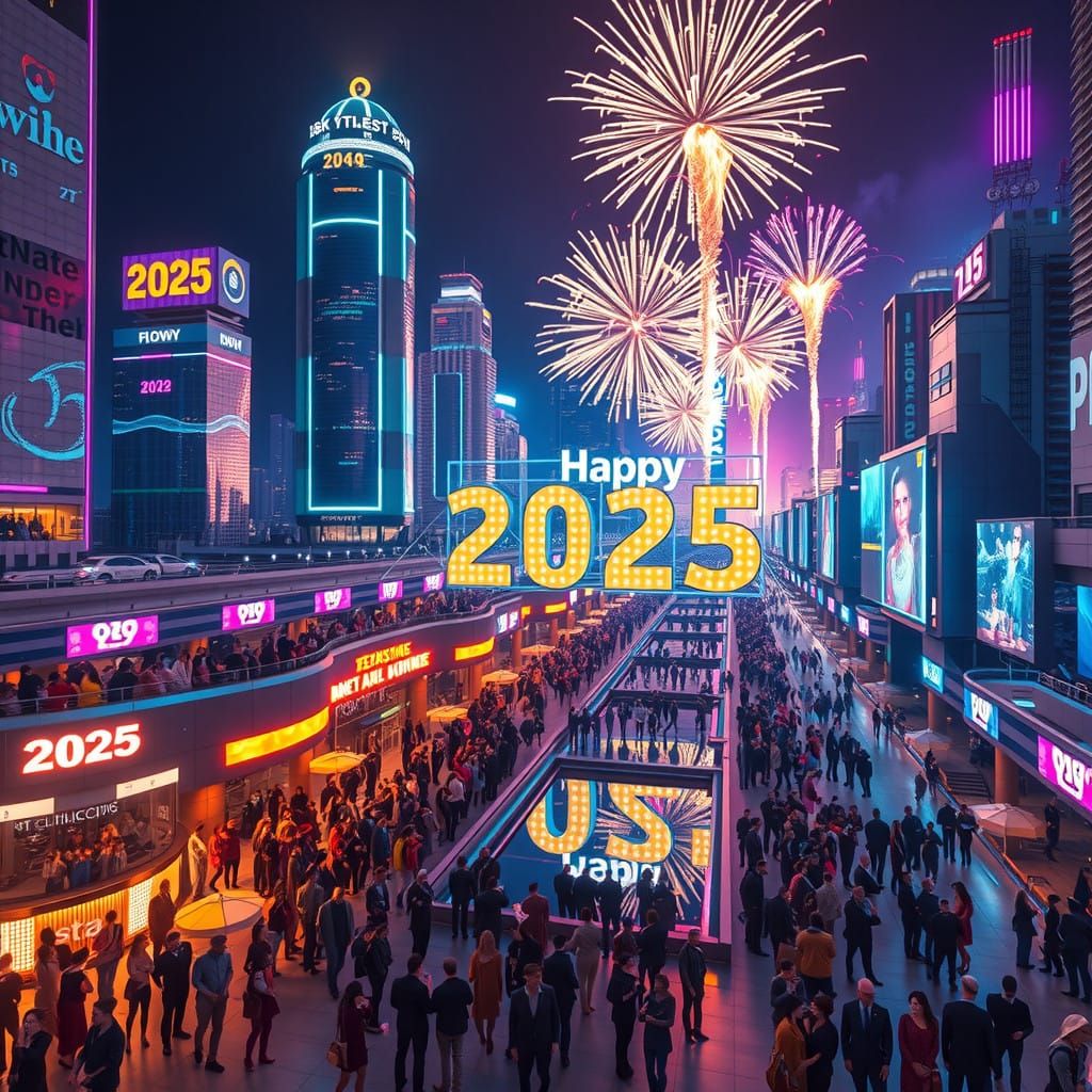 Futuristic Metropolis at Dusk, Celebrating 2025 Arrival