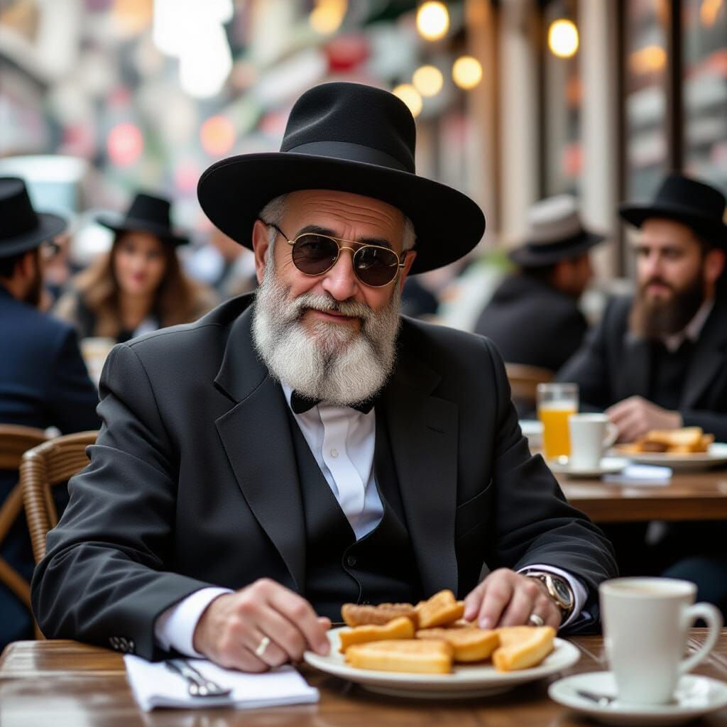 Chasidic Man Enjoys Hearty Cholent Meal