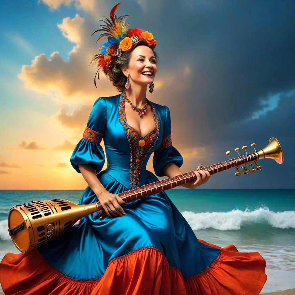 Surrealistic Portrait of a Happy Lady in Vibrant Colors