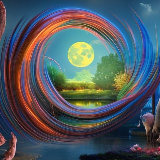 Colorful Full Moon Rising from Pond