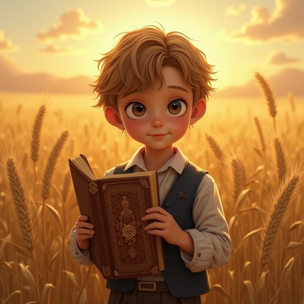 Dreamlike Portrait of a Young Jewish Boy Holding a Golden To...