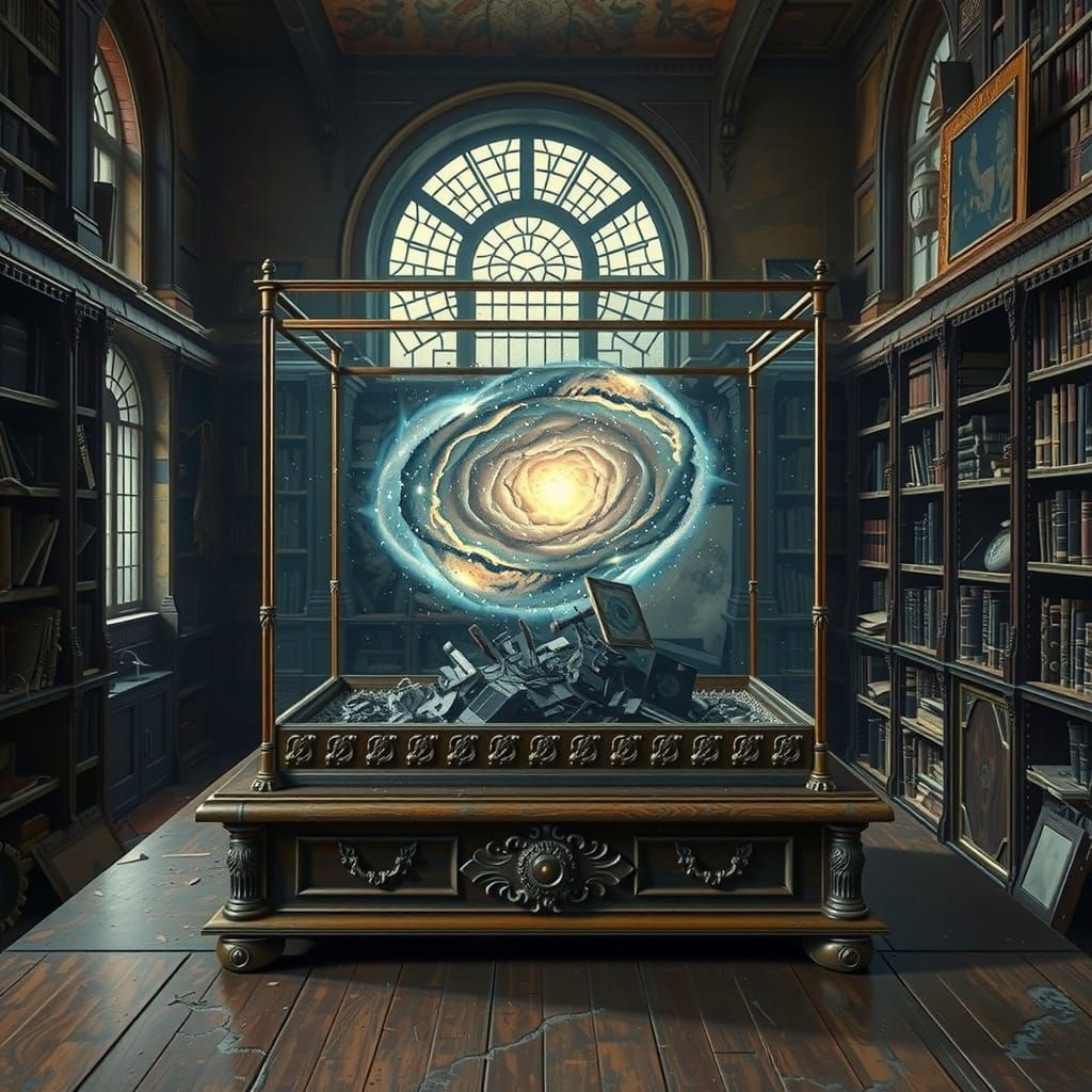 "The Universe" - a display in an old ruined library  by @bronfoth