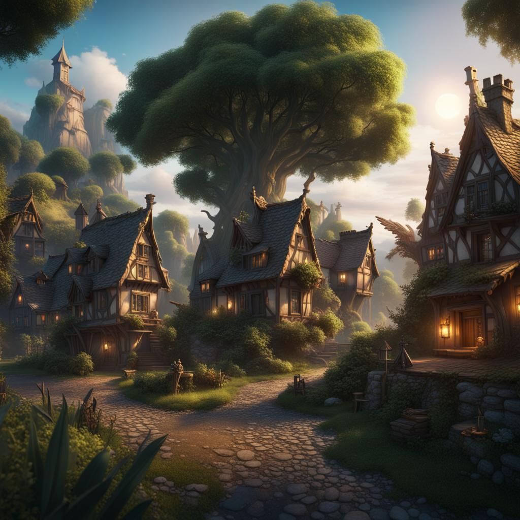 Village with big tree 🌳 - AI Generated Artwork - NightCafe Creator