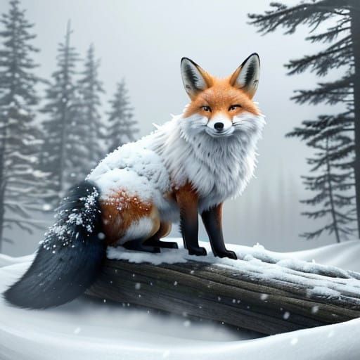  fox in winter, hyperrealism