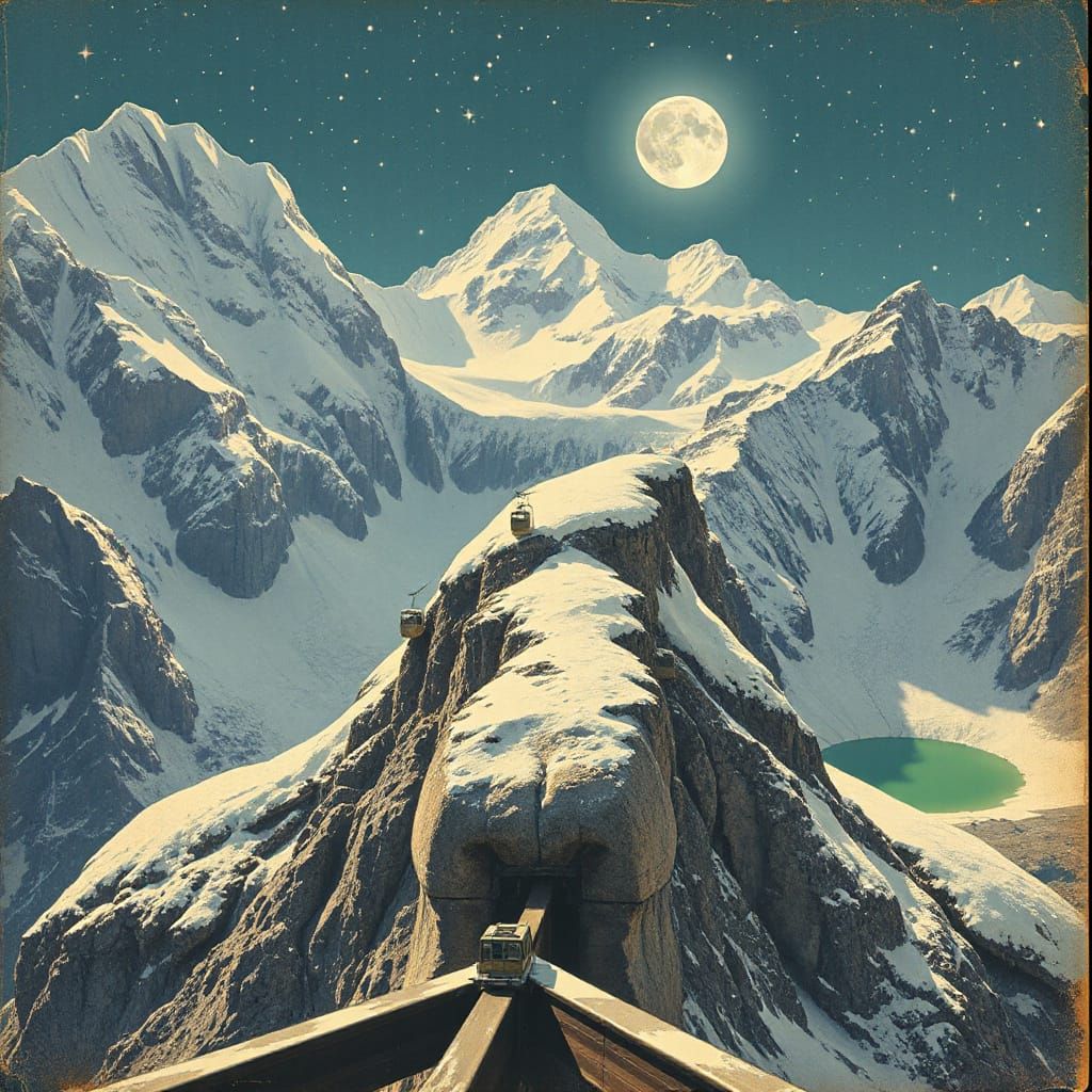 Snowy Mountain Giant with Vintage Charm