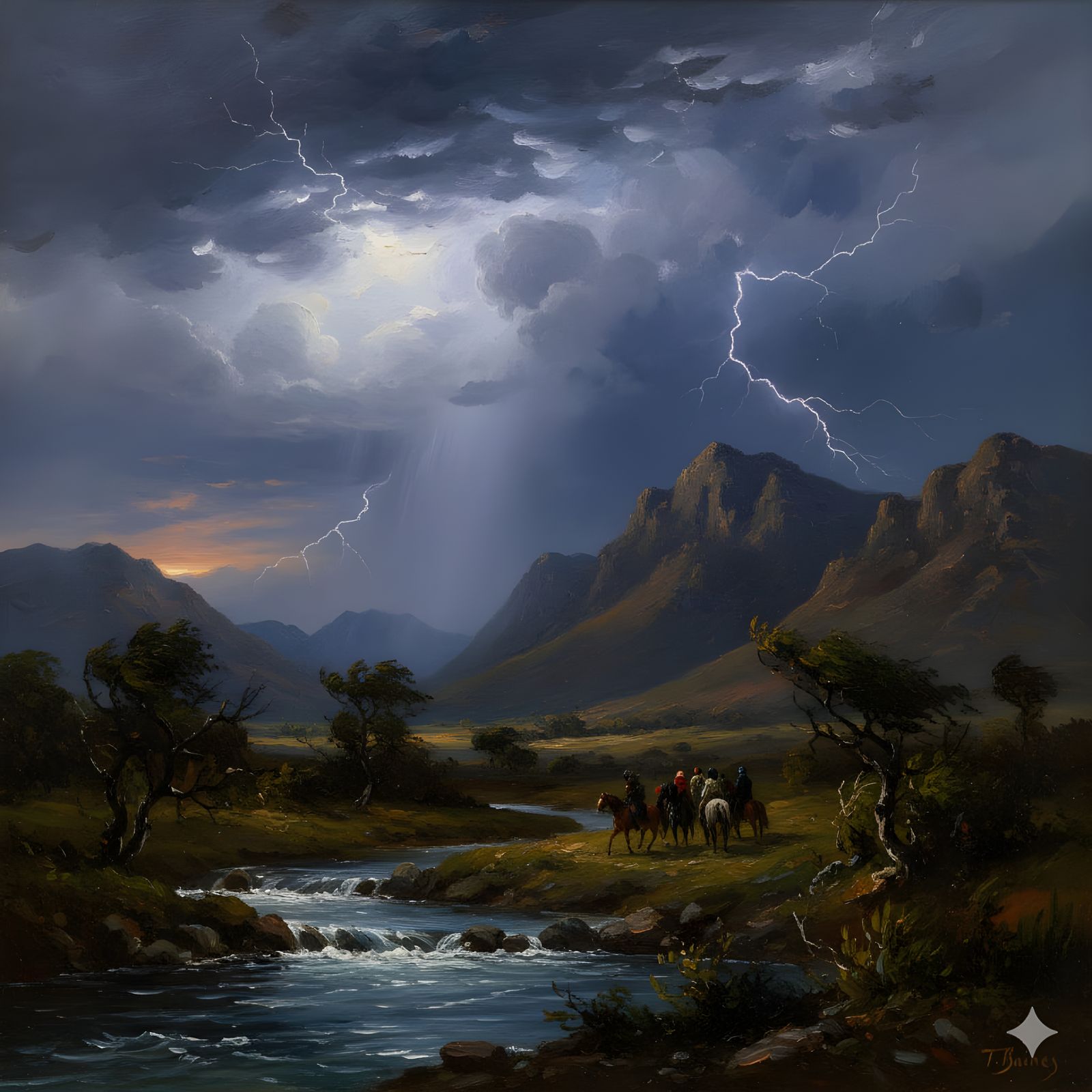 Magaliesberg thunderstorm in the style of Thomas Baines