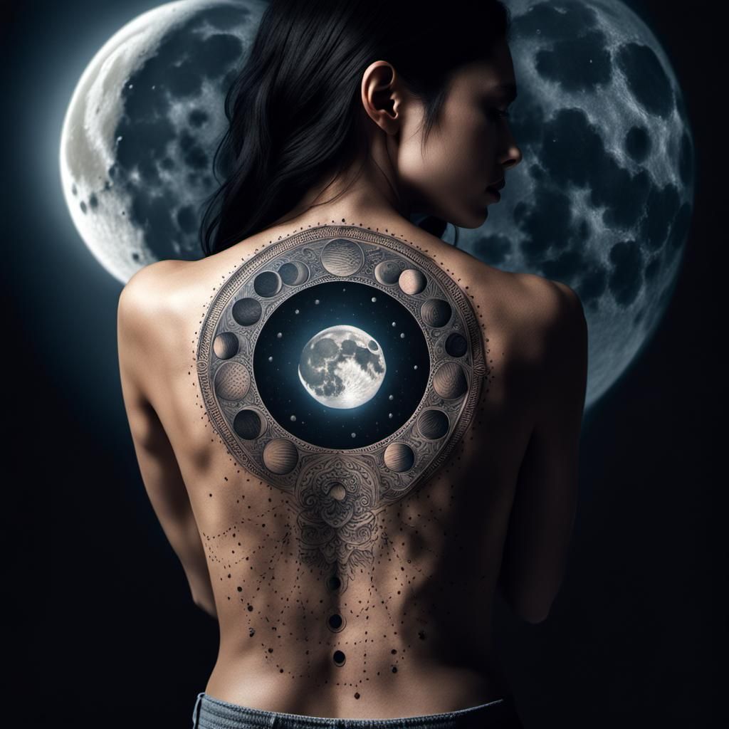 Tattoo of Moon phases on the back of a female