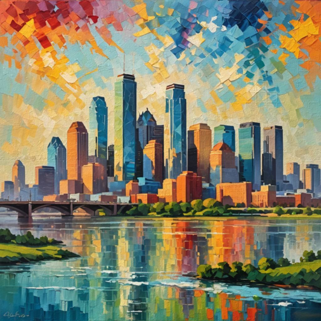 Dallas TX Skyline abstract impasto