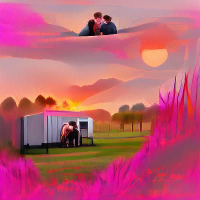 Sunset that feels hot and pink and alive behind a trailer wh...