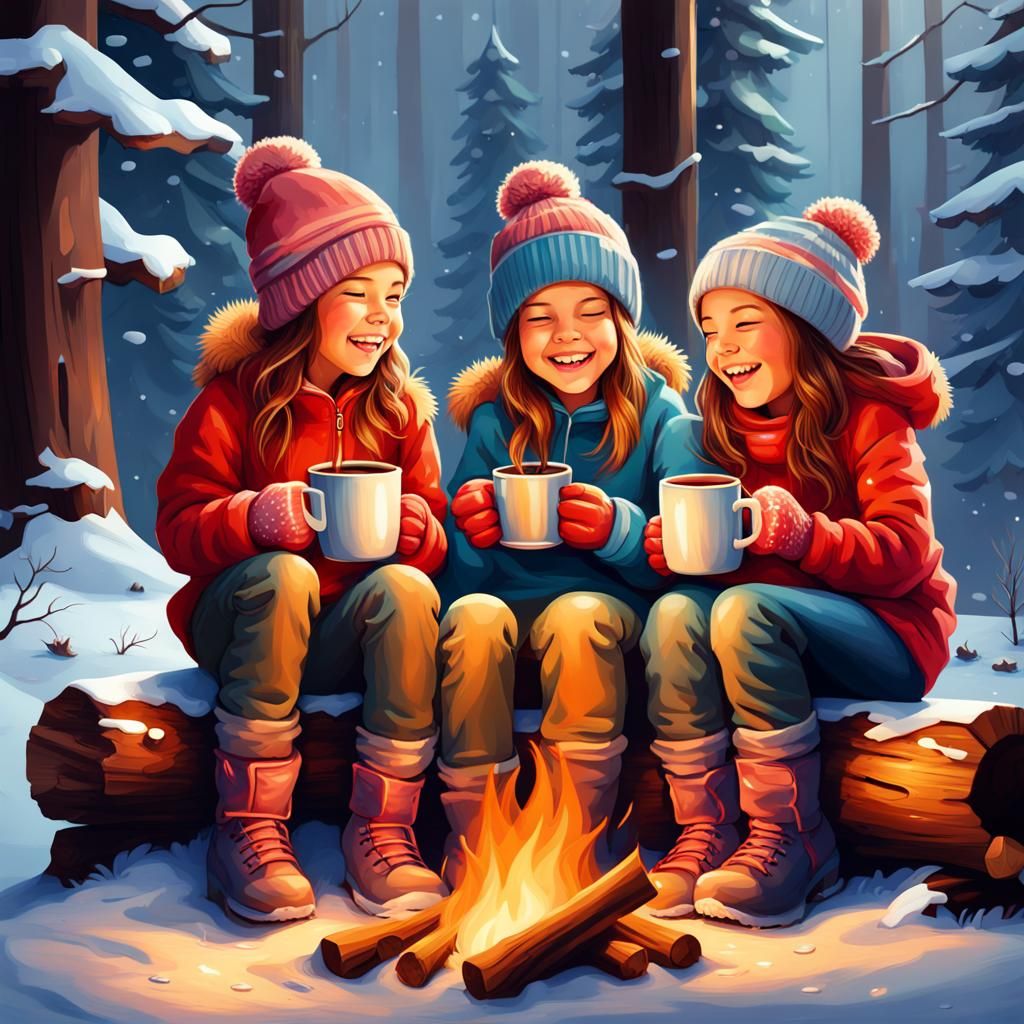 "Cute and adorable laughing tweens sitting on tree logs beside a
