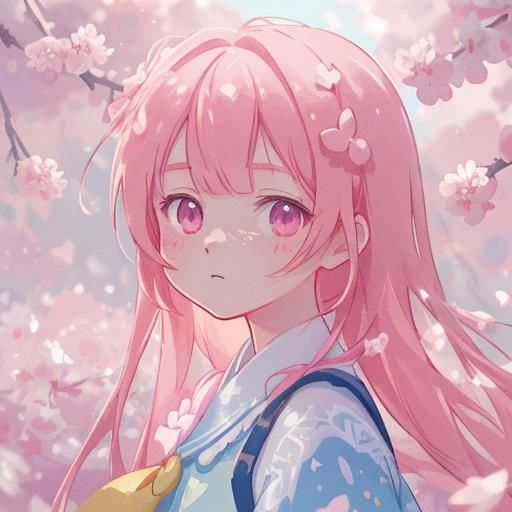 Anime Girl with Cherry Blossoms in 3D Art