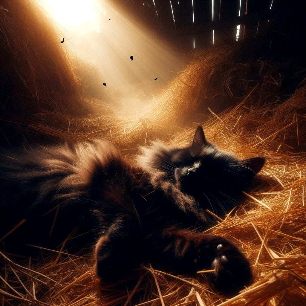 blacky sleeping in the hay