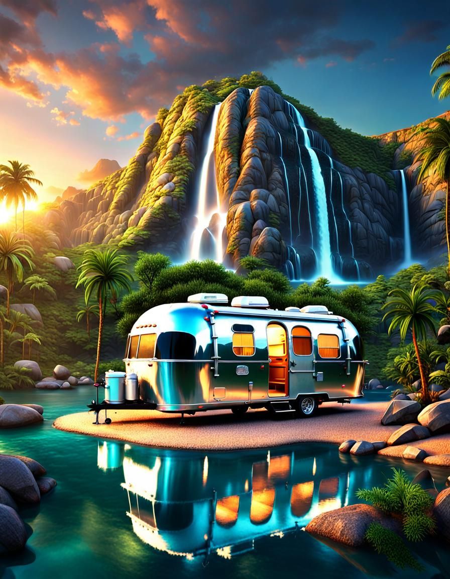 Airstream campgrounds beside the picturesque tropical mountain lake ...