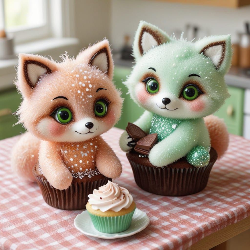Kawaii Foxes making Cupcakes  by @Ride the Wind DM