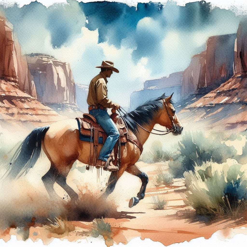 "Cowboy in the Canyon" Watercolor