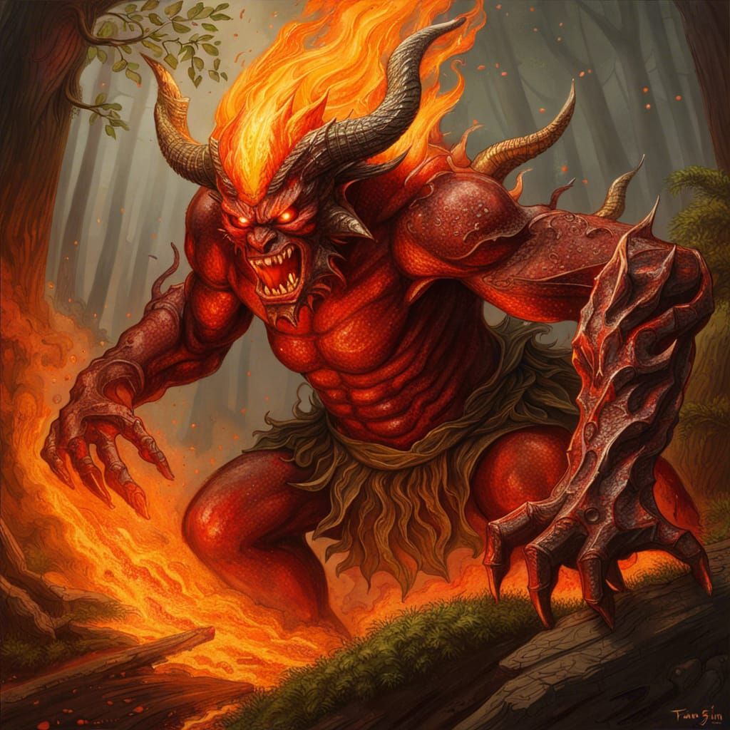 Fire Demon battles the Forest