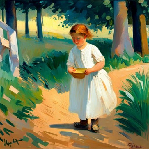 Impressionist Painting - Girl on a Path