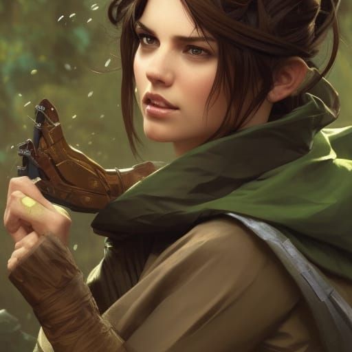 Human Ranger with short brown hair wearing a Green cloak and...