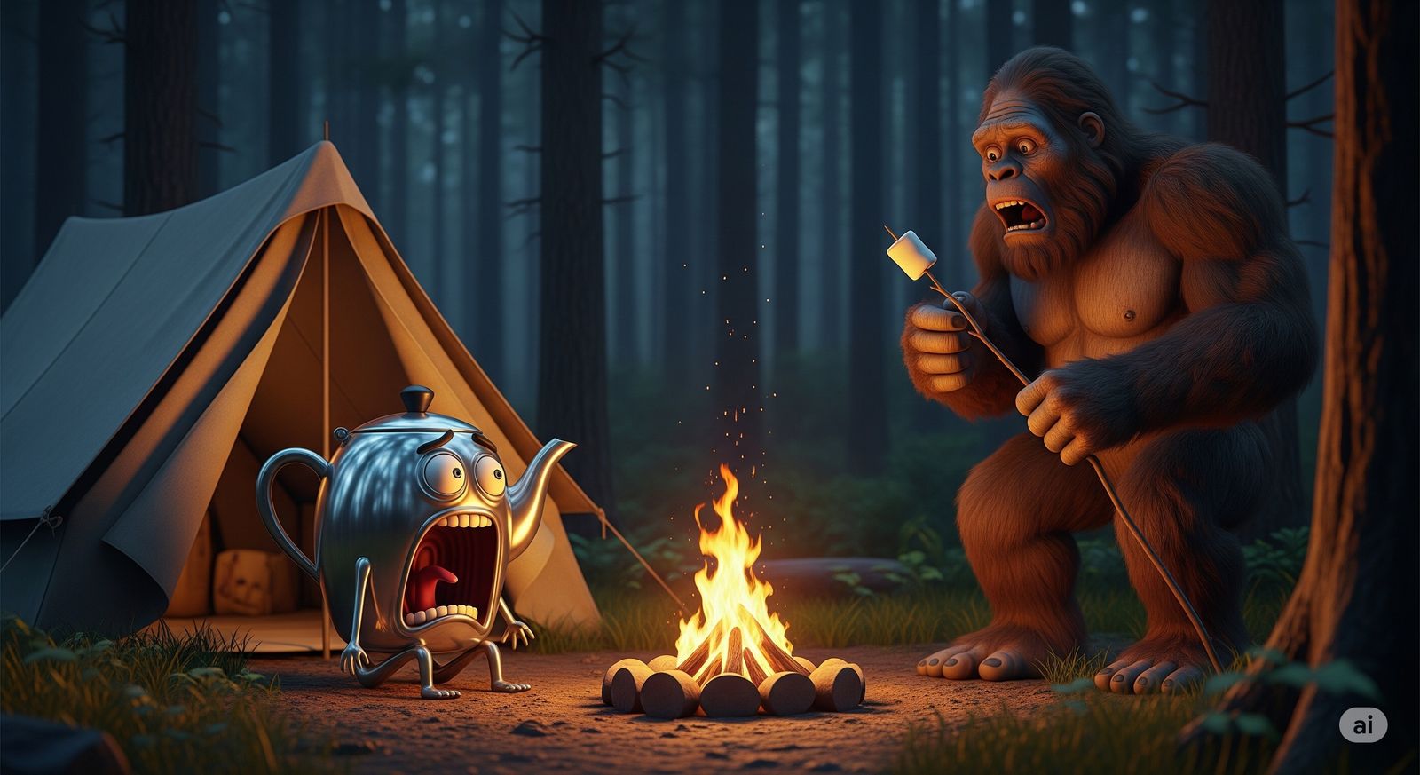 Terrified Teapot meets Bigfoot.