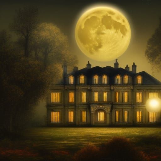 Haunted mansion with full moon