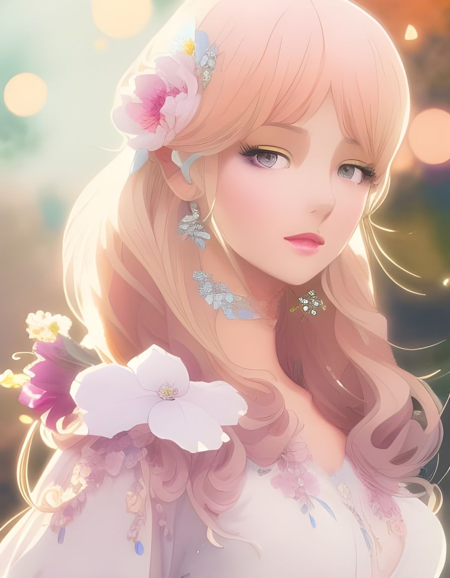 Beautiful anime Girl with pink hair flowers near flowering tree Stock  Illustration  Adobe Stock