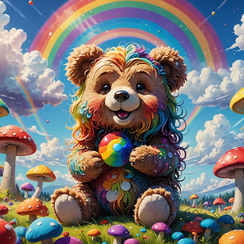 A psychadelic, trippy, swirly, rainbow colored, happy, long ...