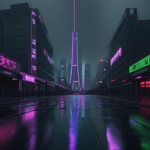 Cyberpunk Rainy Night Scene of Pudong Bridge