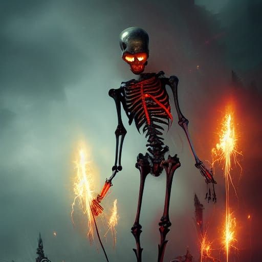 Magical zombie skeleton made of lightning and electrical sparks - AI ...