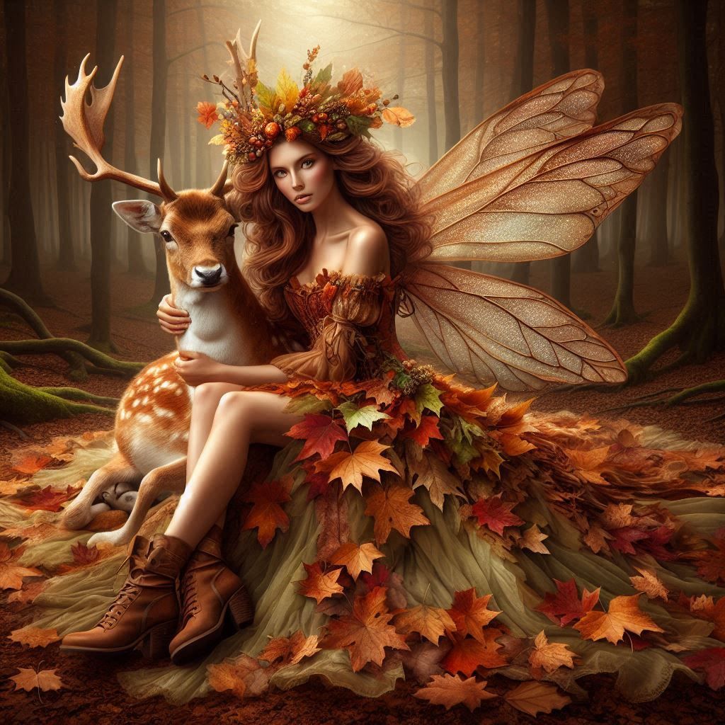 Autumnal Forest fairy and Fawn (3)