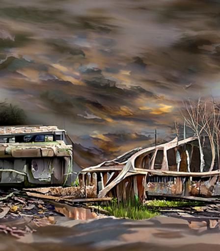 Post apocalyptic highway bridge section
