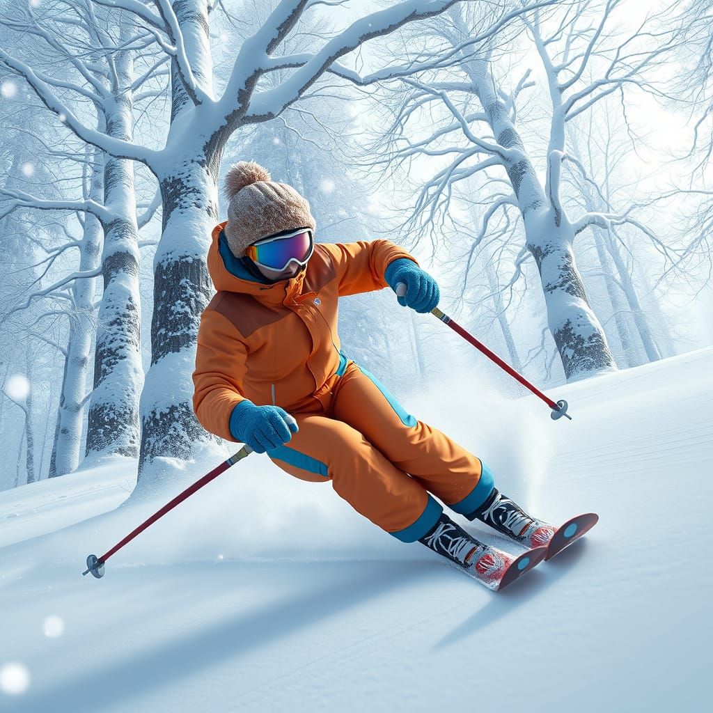 Skiing, in a snowy forest.   by @Elviira 