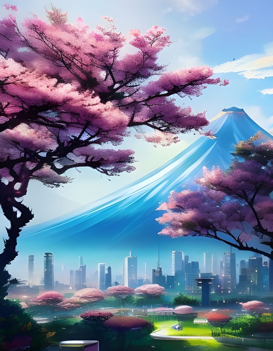 Cherry trees at  mount Fuji   by @Mr Doodle