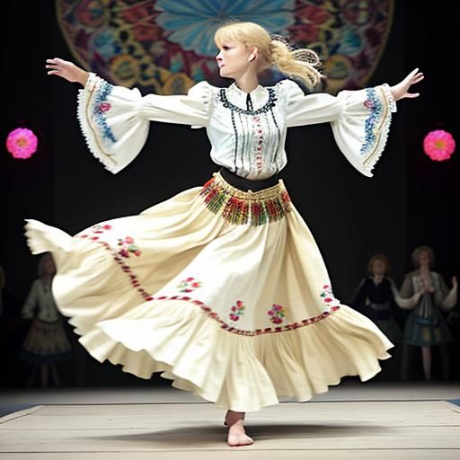 Blonde 20-year-old German woman. A bohemian-style blouse with billowing ...