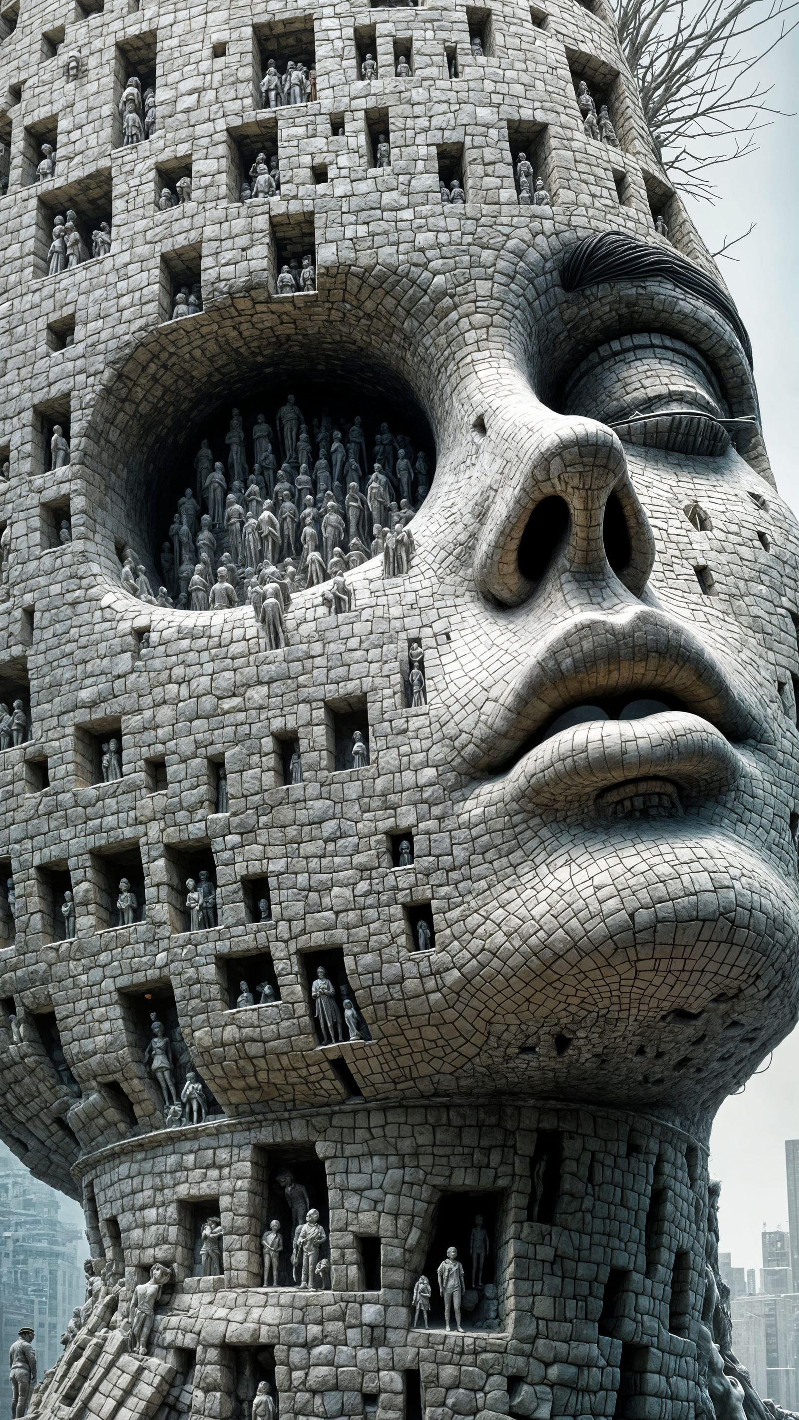 Intricately Detailed Woman's Face Built from Cobblestones in...