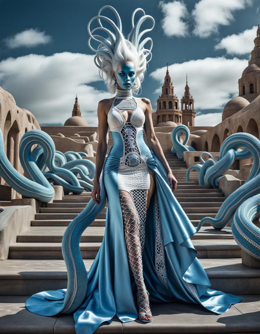 Sinister Alien Woman in Haute Couture Fashion