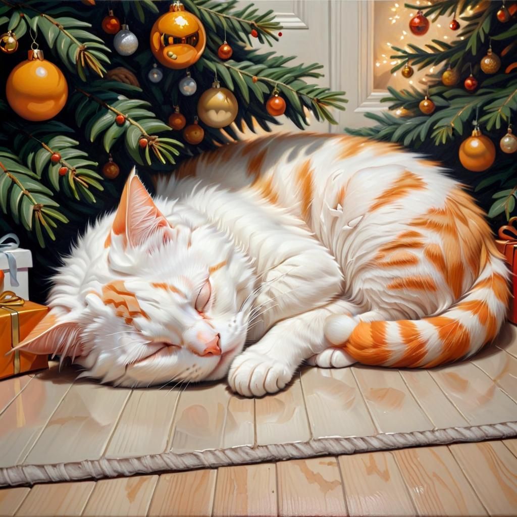 Napping Underneath The Christmas Tree AI Generated Artwork