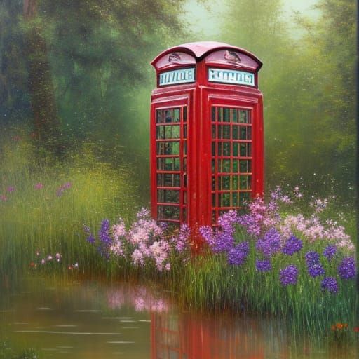 phone box on lake  by @undefined