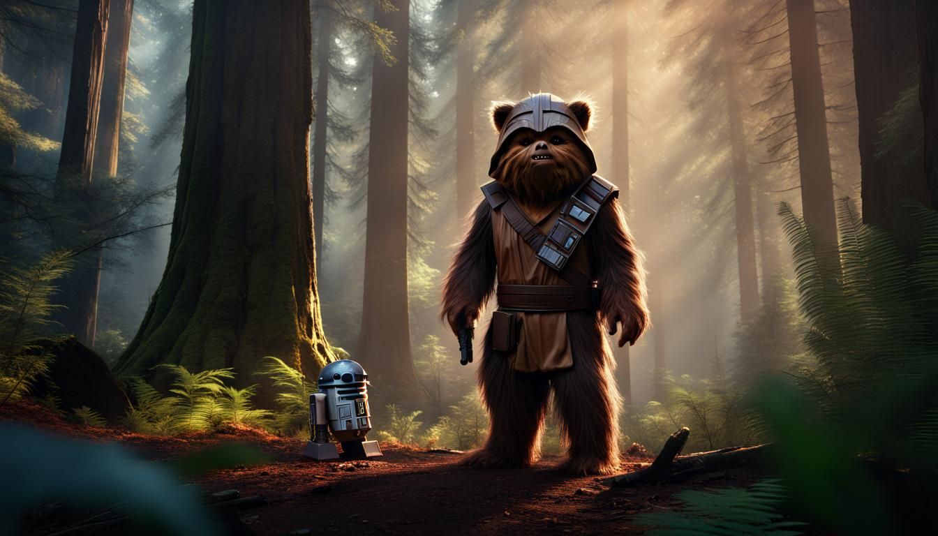 A Ewok Warrior in the Forest of Endor