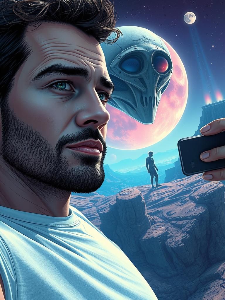 Selfie with Alien: Photorealistic Digital Art