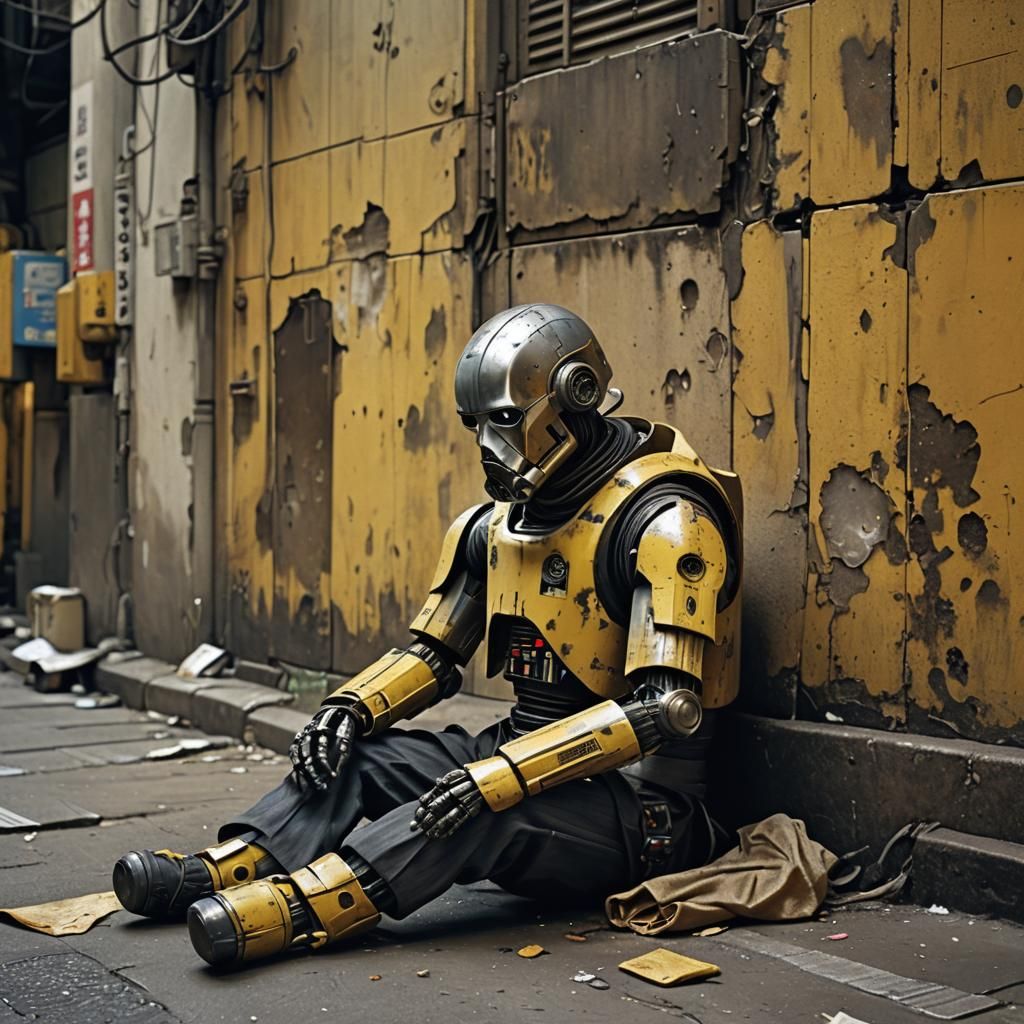 realistic photograph of an old man sitting on the ground, lo...